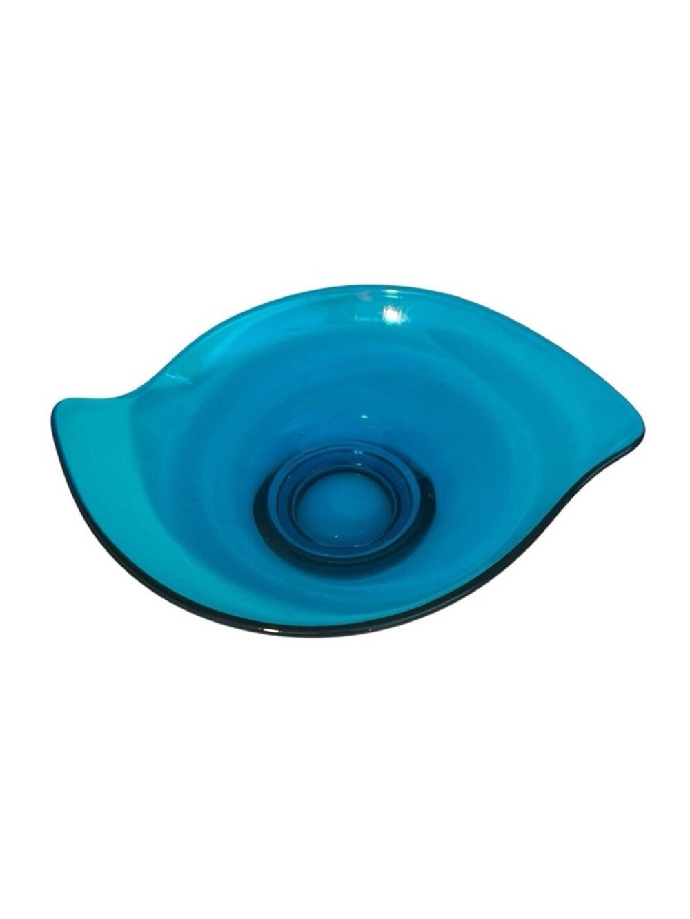 Viking Mid Century Modern Blue Blunique Epic Asymmetrical Glass Pedestal Bowl 8"